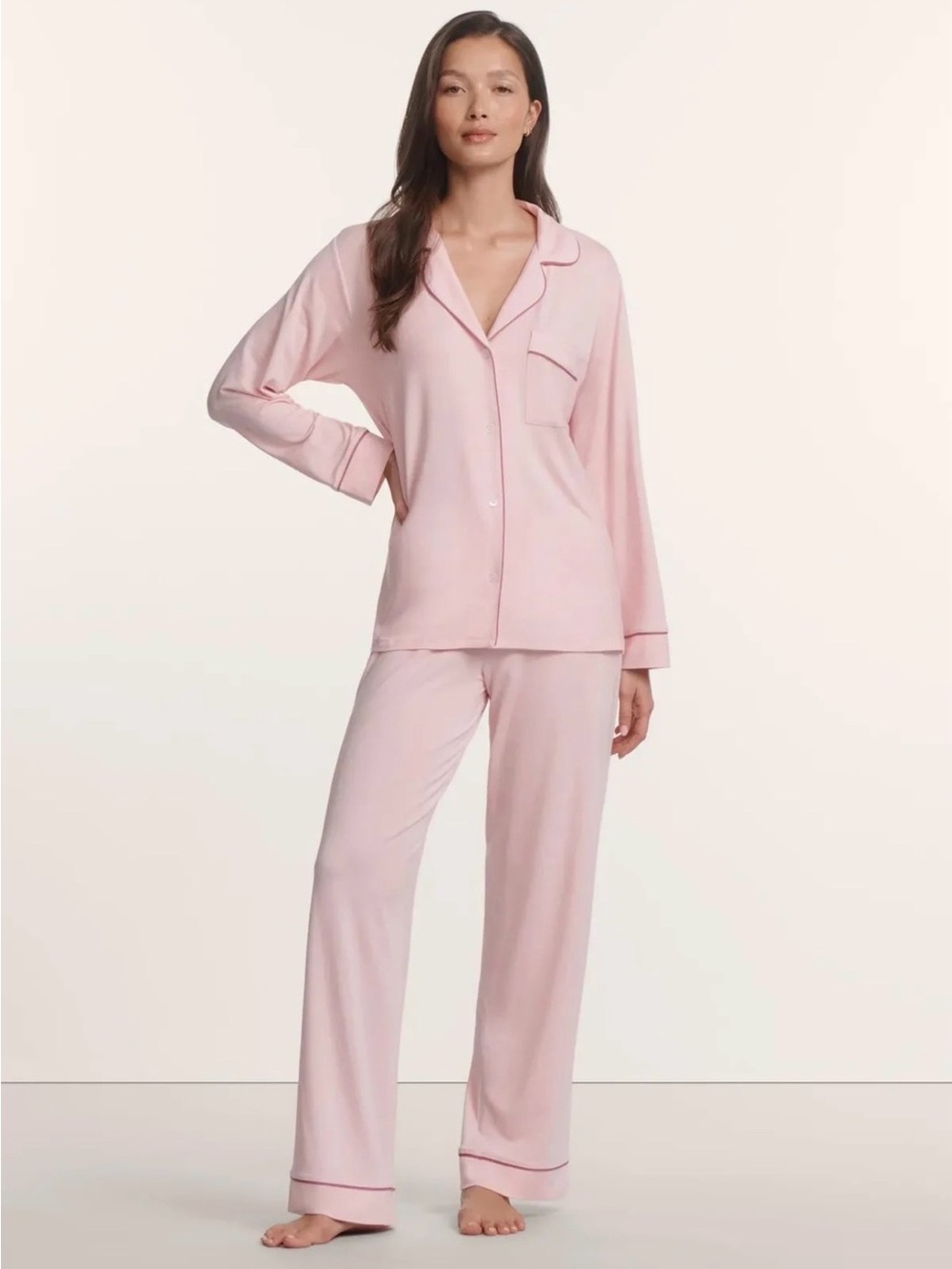 Eberjey Women's Pale Pink/Fig Pajama Set - Gisele TENCEL Modal Long PJ Set